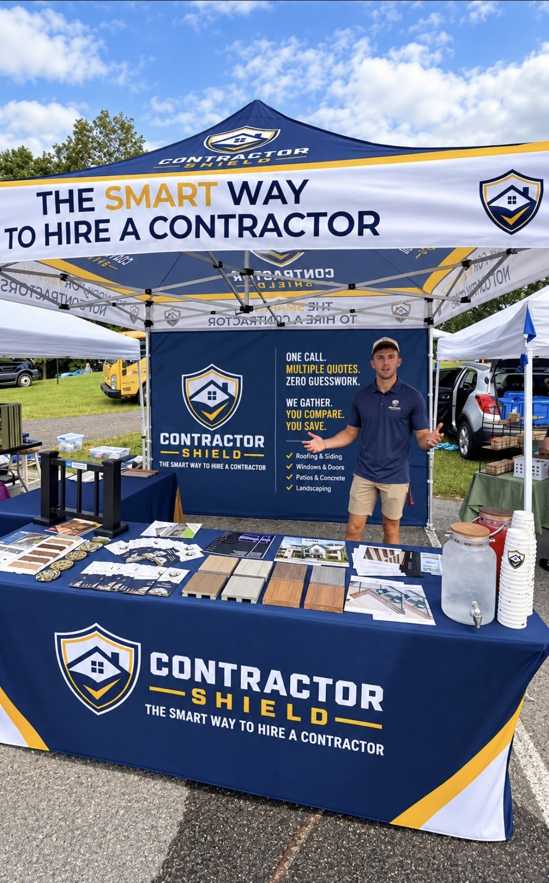 Contractor Shield team member at a branded community event booth